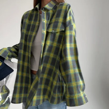 New Vintage Oversized Long Sleeve Plaid Shirt - Image 10