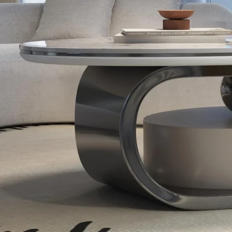 55" Modern Oval Coffee Table with Abstract Metal Base - Image 6