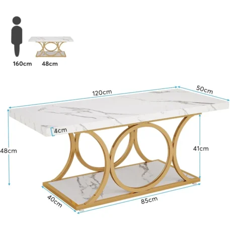 47.24-inch Modern Coffee Table  2-Tier Faux Marble Wood with Geometric Legs - Image 3