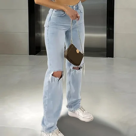 Women's new knee-piercing jeans - Image 7