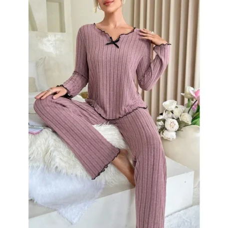 Ladies Sleepwear Ribbed Pajamas Set - Image 4