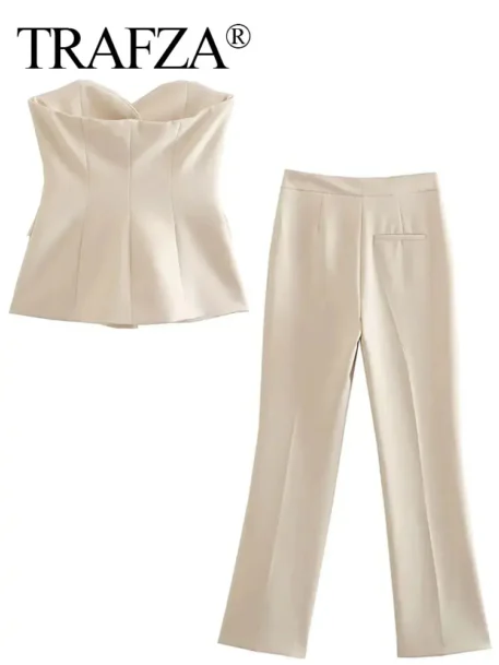 TRAFZA Women Elegant Solid Pant Suit - Image 4