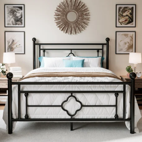 Wrought Iron Headboard and Footboard - 14 Inch Metal Platform Bed Frame