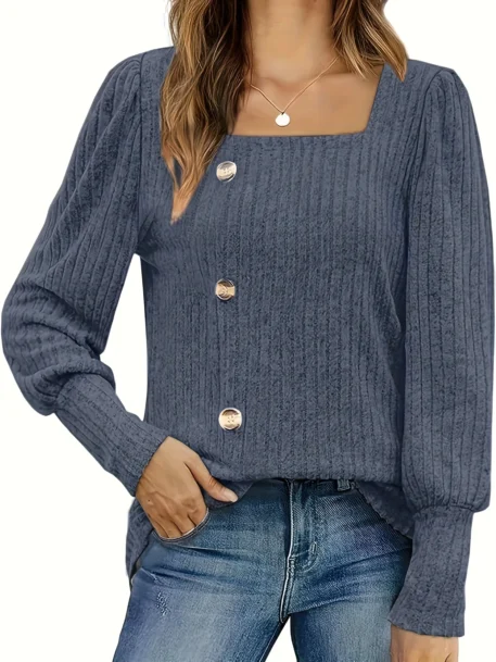 Solid Rib Knit Sweater - Image 4