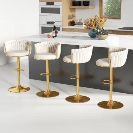 Gold Bar Stool Set of 4, Velvet Swivel - Height Adjustable