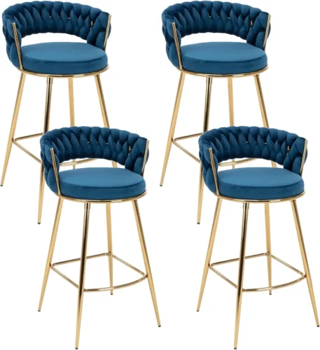 Gold Bar Stool Set of 4, Velvet Swivel - Height Adjustable - Image 9