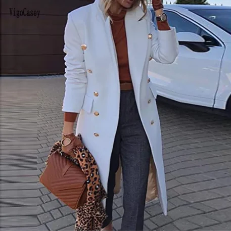 Elegant White Wool Blend Coat