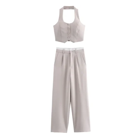 TRAFZA Fashion Solid Vest Pant Suit - Image 9