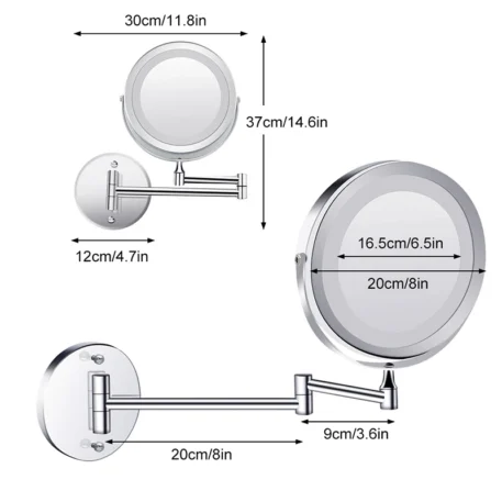 Wall Mounted Folding Arm Extend Bathroom Mirror With LED Light 10X Magnification - Image 6