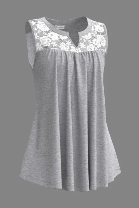 Plus Size Casual Grey Lace Tank Top - Image 5