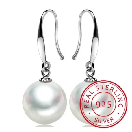 New fashion 925 Sterling Silver custom 10mm Pearl Drop Earrings - Image 2