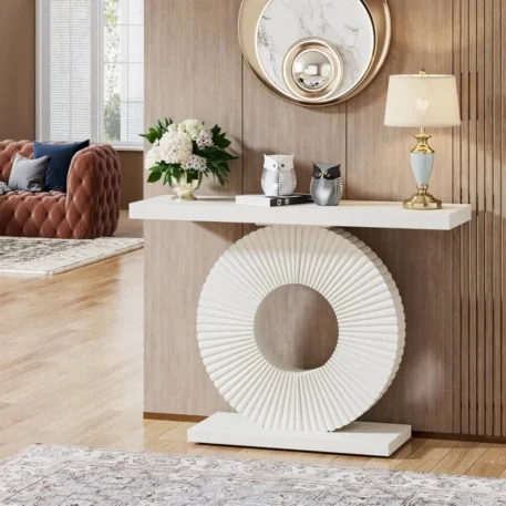 Modern Console Table with Geometric Base, 40 Inch Wood - Image 4