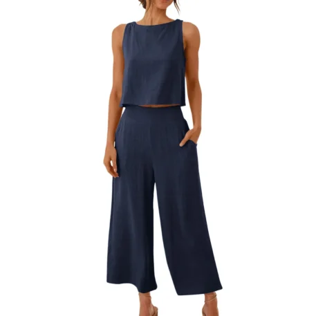 Summer  Cotton Linen Top and Wide Leg Pants - Image 4