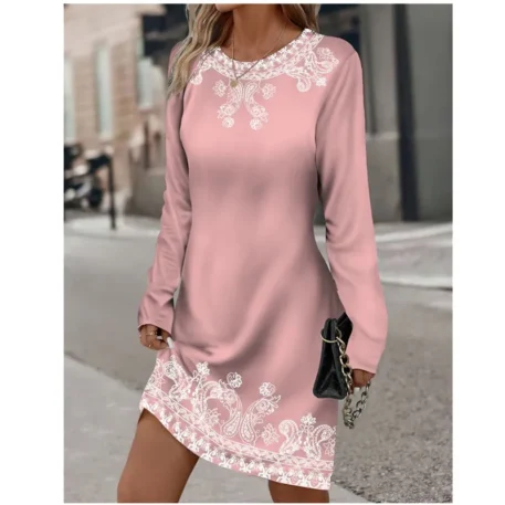 Women's Spring Long Sleeved  Flower Printed Dress - Image 6