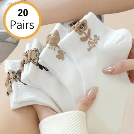 5/10/20 Pairs of Teddy Bear Patterned Ankle Socks One Size fits all - Image 10