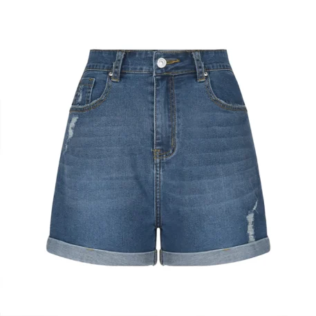 Stretchy High Waisted Ripped Denim Shorts - Image 4