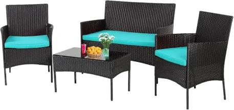 4-Piece Outdoor Wicker Patio Conversation Furniture Set - W/Coffee Table, Seat Cushions - Image 7