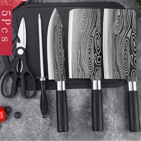 Laser Damascus Pattern Utility Kitchen Knife Set - Image 9