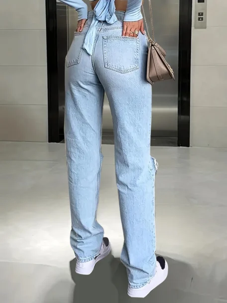 Women's new knee-piercing jeans - Image 3