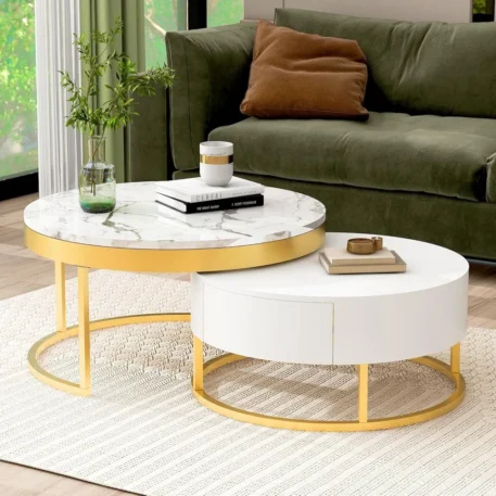 Modern Round Nesting Coffee Table with Drawers - Image 6