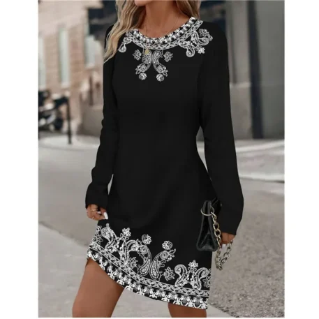 Women's Spring Long Sleeved  Flower Printed Dress