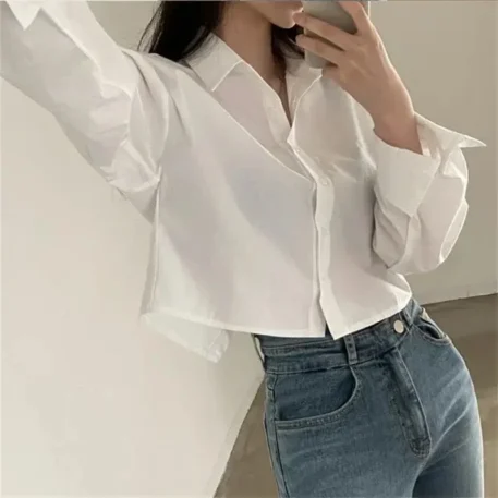 Spring Casual Long Sleeve White Shirt