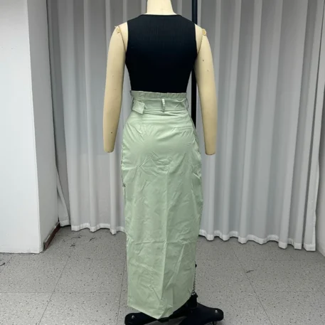 Women's Two Piece Set - Sleeveless Round Neck Pullover Tank Top with A Line Irregular Button Slit Skirt - Image 6