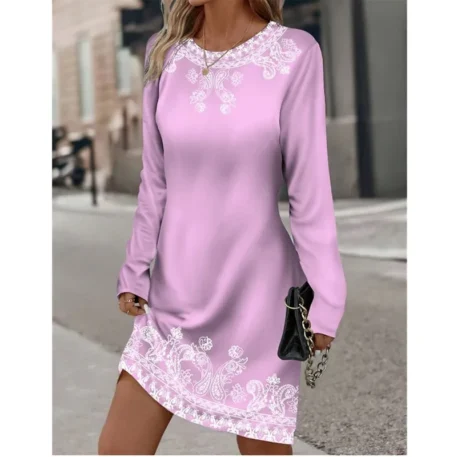 Women's Spring Long Sleeved  Flower Printed Dress - Image 5