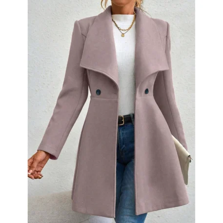 Winter Solid Color Long Sleeve Lapel Button-Up Coat - Image 9