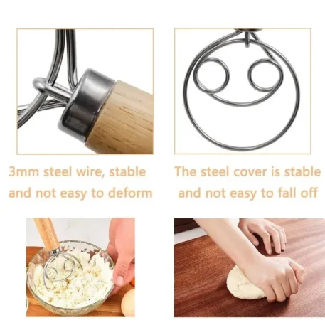 Dough Mixer Wooden Handle 430 Stainless Steel - Image 3