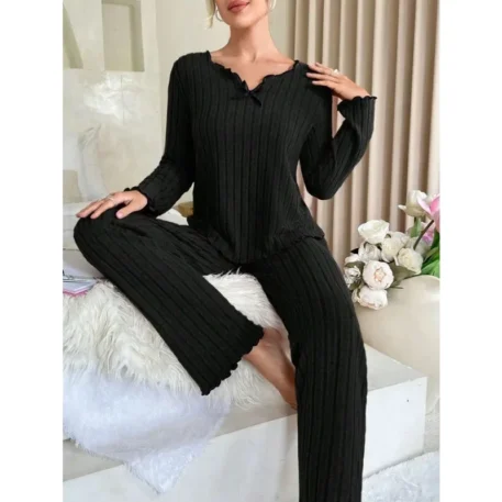 Ladies Sleepwear Ribbed Pajamas Set - Image 5