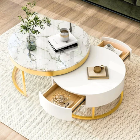 Modern Round Nesting Coffee Table with Drawers - Image 8