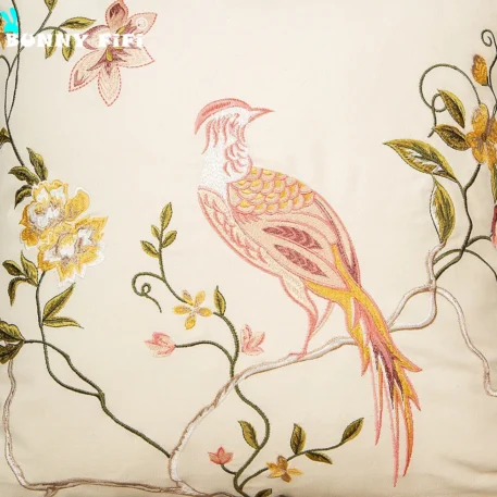 Floral or Bird Cushion Cover 45x45cm  Cotton Embroidery  - Image 5