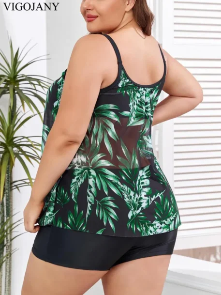 2025 Print Strapped 2 Piece Plus Size Tankini Set - Image 2