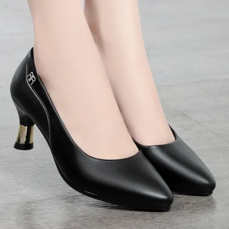 Genuine Leather Mid-high Heel  Shoes - Image 10