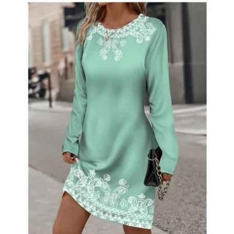 Women's Spring Long Sleeved  Flower Printed Dress - Image 3