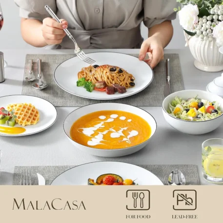 MALACASA 24-Piece Gourmet Porcelain Dinnerware Set - Image 3