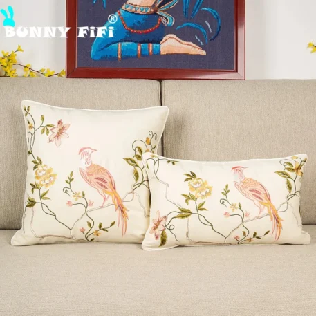 Floral or Bird Cushion Cover 45x45cm  Cotton Embroidery  - Image 4