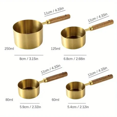 4 or 8Pcs Wooden Handle Stainless Steel Measuring Cups and Measuring Spoons - Image 3