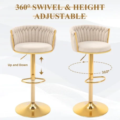 Gold Bar Stool Set of 4, Velvet Swivel - Height Adjustable - Image 4