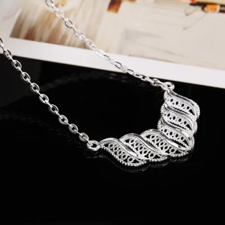 925 sterling Silver elegant retro leaves necklace and earrings - Image 2