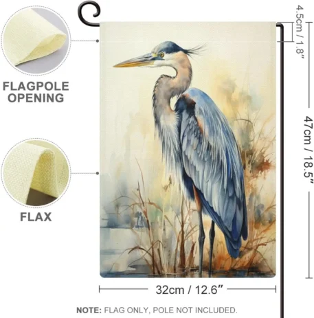 Watercolor Great Blue Heron Garden Flag Double Sided Outside 12x18 Inch - Image 2