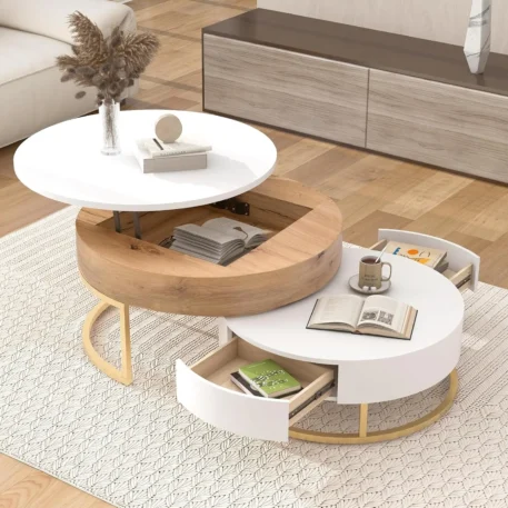 Modern Round Nesting Coffee Table with Drawers - Image 10