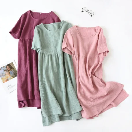 Summer Nightgowns solid color - cotton gauze