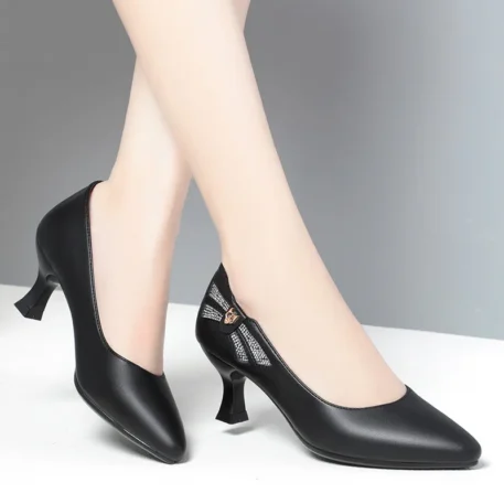 Genuine Leather Mid-high Heel  Shoes - Image 12