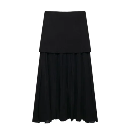 Women's 2 Piece Set V-Neck Sleeveless Button Knitted Top + Elegant Splicing High Waist Zipper Skirt - Image 11