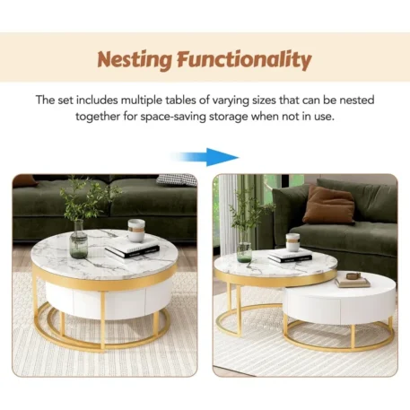 Modern Round Nesting Coffee Table with Drawers - Image 4