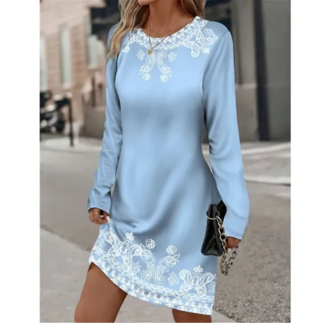 Women's Spring Long Sleeved  Flower Printed Dress - Image 4