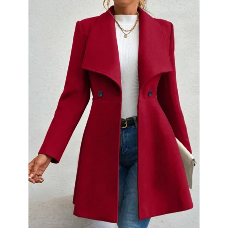 Winter Solid Color Long Sleeve Lapel Button-Up Coat - Image 7