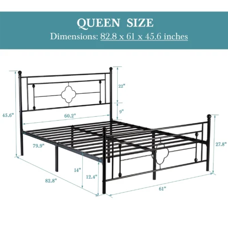 Wrought Iron Headboard and Footboard - 14 Inch Metal Platform Bed Frame - Image 5